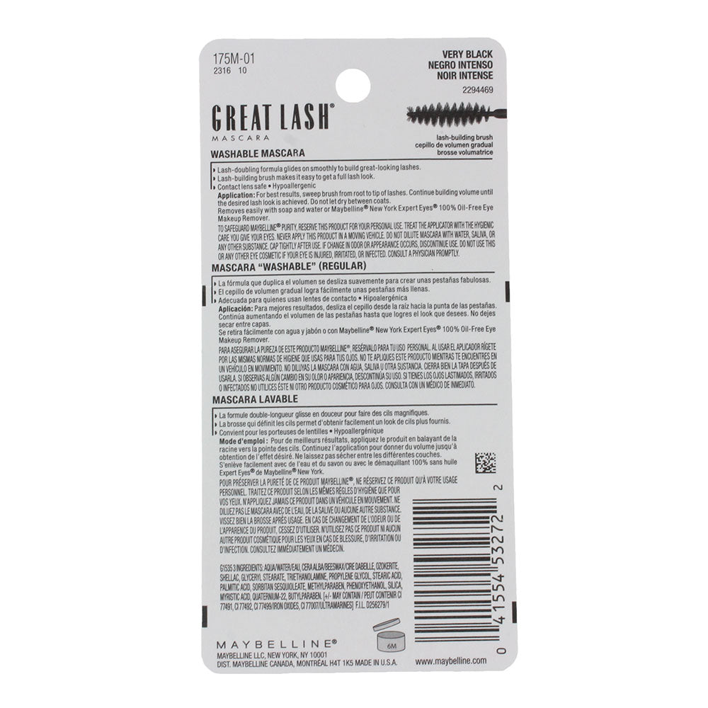 Maybelline Great Lash Washable Mascara – 101 Very Black (2722)